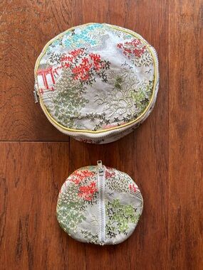 Vintage Asian Silk Brocade Jewelry Travel Cases Pagoda | Set of 2